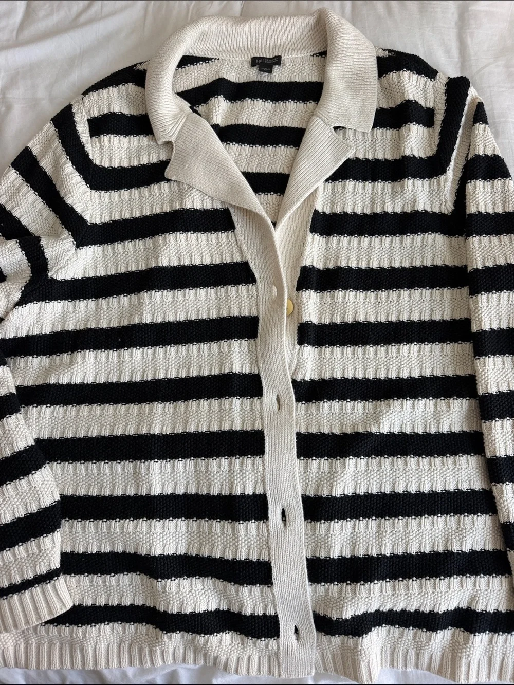 J.Jill Striped Black and Cream Women's Button-Up Sweater - Cardigan 3x